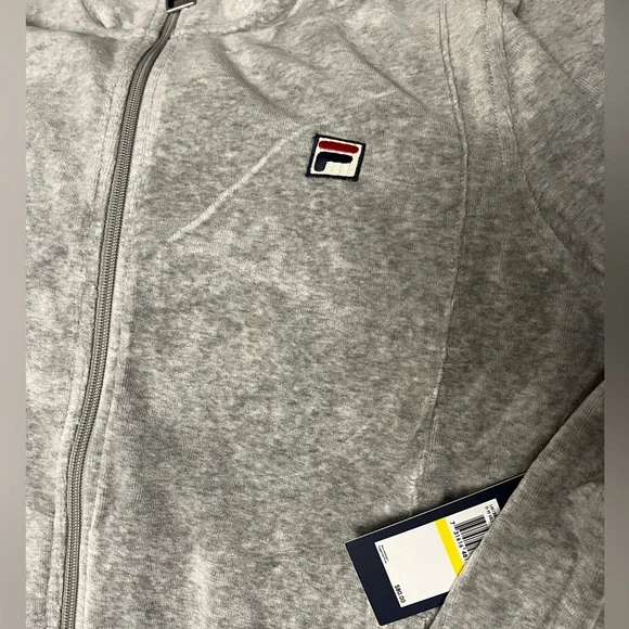 ***NEW Fila Heather Grey VELOUR Track Jacket with logo and weighted zipper (M) - Picture 3 of 16
